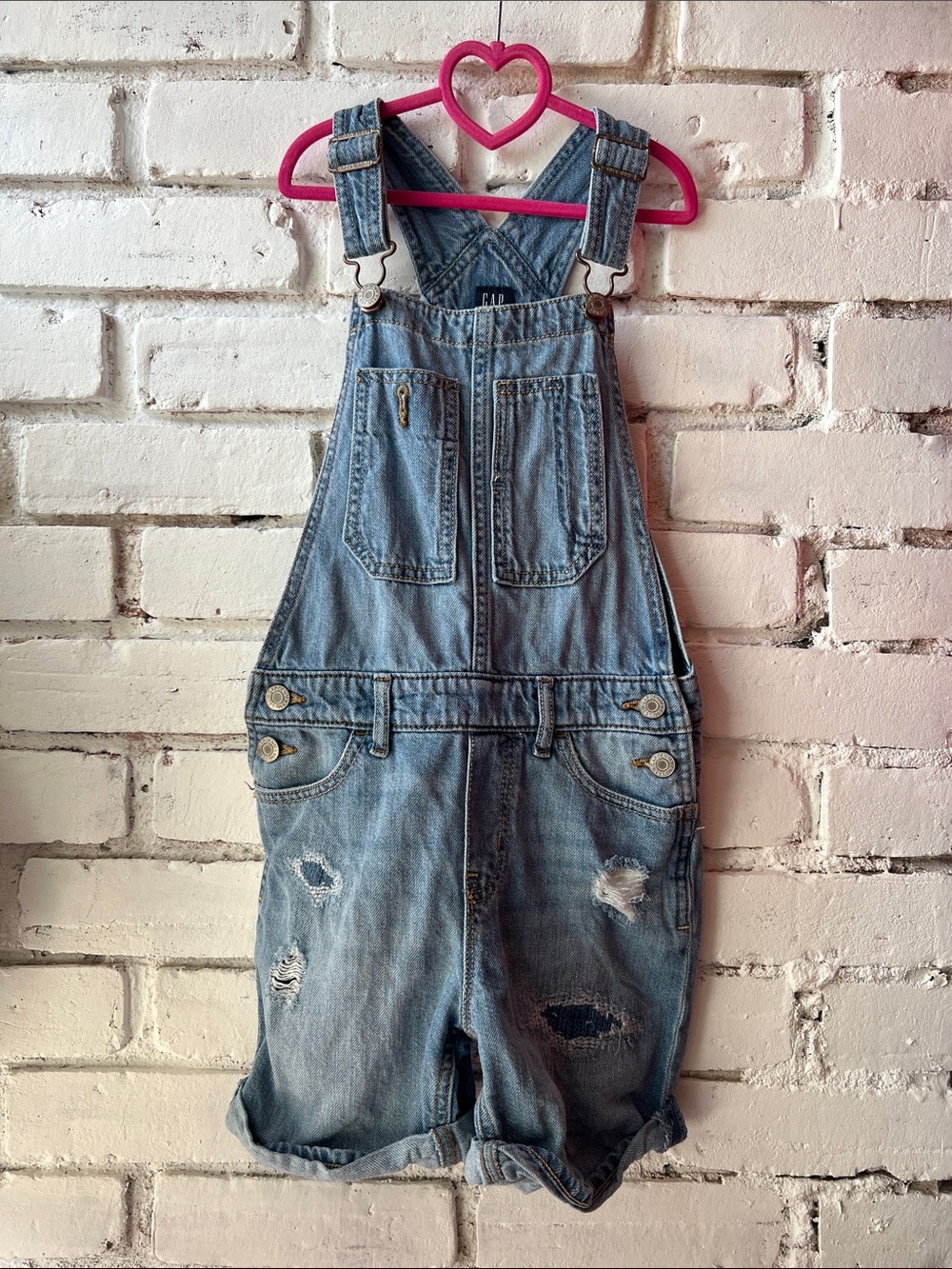 KIDS GAP Light Wash Denim Overall Shorts - Classic Bib Overalls